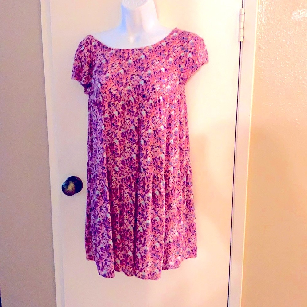 Old Navy floral cottage core tunic top in pink umpire waist L Y2k babydoll